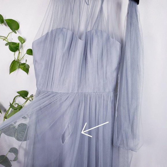BHLDN Dress 10 Grey Sweetheart Tulle Medium Bridesmaid Gown Scarf Belt W TOO - Picture 11 of 13